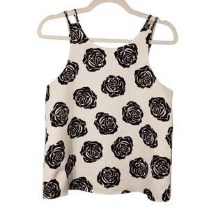 Cooper & Ella Sleeveless Top Rose‎ Print White/Black Floral Tank Top Size S
